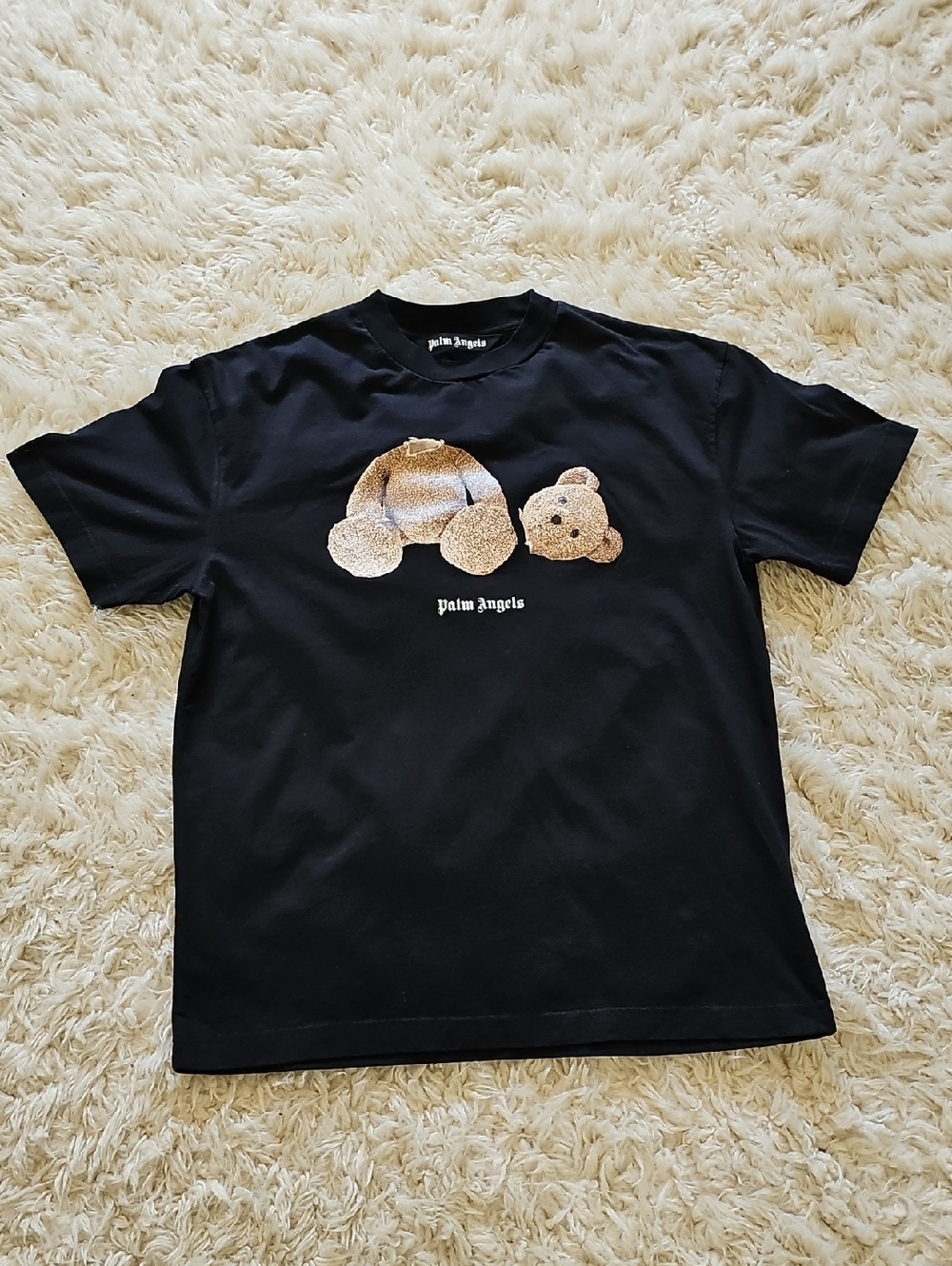 Palm Angels Black T-Shirt with Brown Broken Teddy Graphic